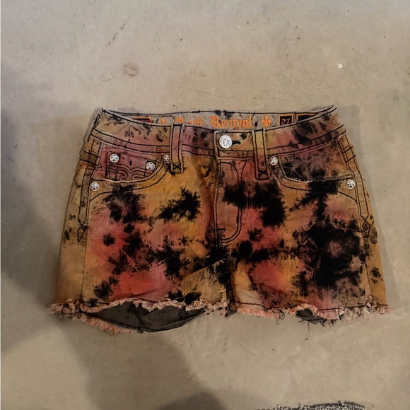 Rock Revival Pants - Rock Revival Multicolor Tie-Dye Distressed Denim Shorts